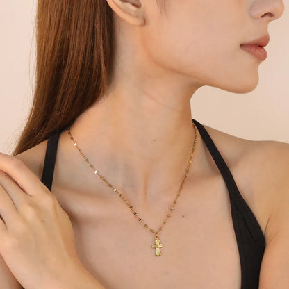 ✨ Wholesale Gold Stainless Steel Vintage Cross Necklace | 9.5*15mm Antique Cross Pendant | Cable Chain 40+5cm with 6mm Lobster Clasp