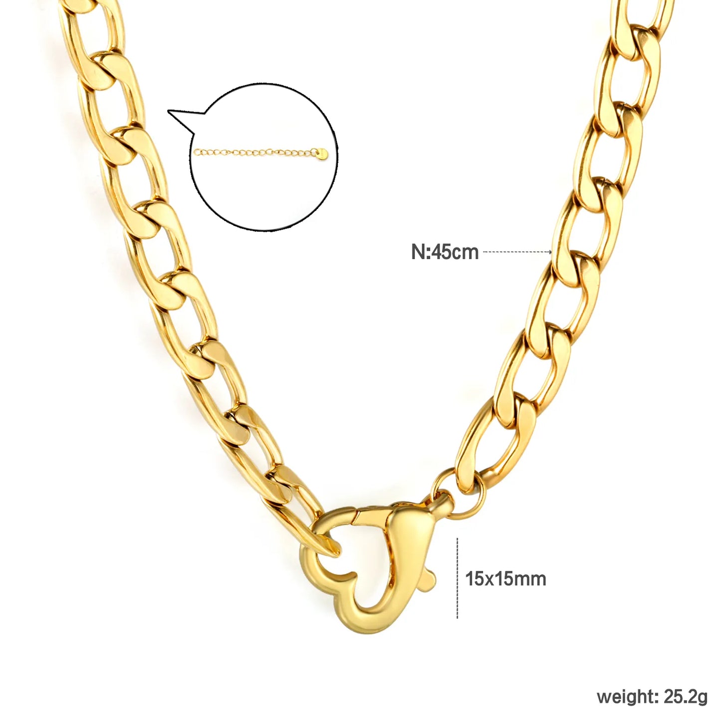 ✨ Wholesale Stainless Steel Heart Link Chain Necklace | 15x15mm Heart Connector Links | 45cm Oval Link Chain in Gold/Steel Color