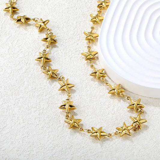 ✨ Wholesale 11x12mm Hollow Star Necklace | 21-Piece Chain | Gold Stainless Steel