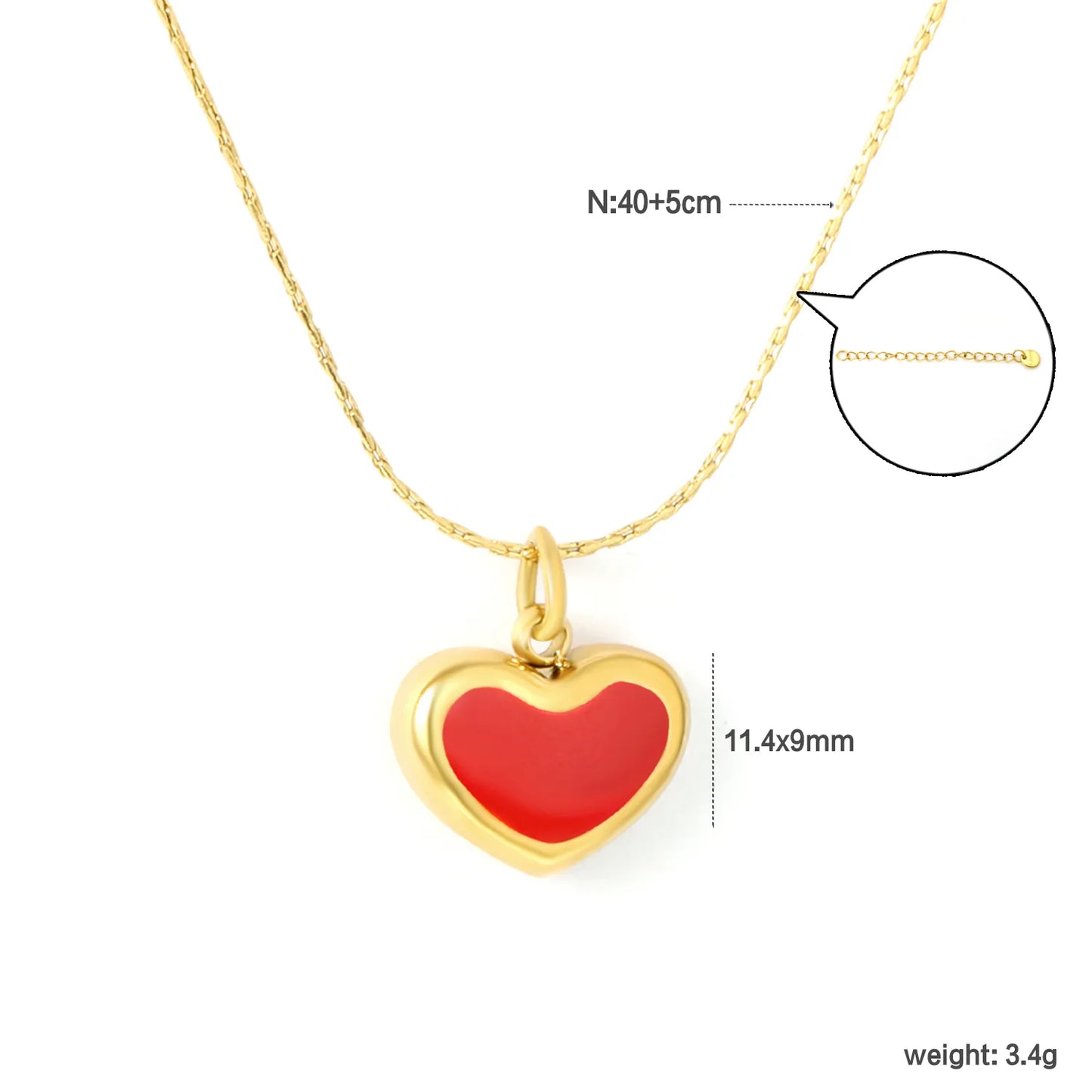 ✨ Wholesale Gold Stainless Steel Heart Red Enamel Necklace | 11.4*9mm Heart with Red Drip Design | 0.3mm Twist Chain 40+5cm with 6mm Lobster Clasp