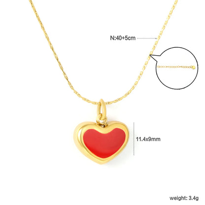 ✨ Wholesale Gold Stainless Steel Heart Red Enamel Necklace | 11.4*9mm Heart with Red Drip Design | 0.3mm Twist Chain 40+5cm with 6mm Lobster Clasp