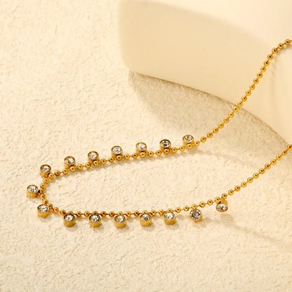 ✨💎 Wholesale 4mm Diamond Circle Necklace | 16-Piece Chain | Gold Stainless Steel
