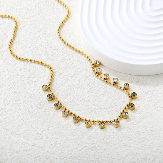 ✨💎 Wholesale 4mm Diamond Circle Necklace | 16-Piece Chain | Gold Stainless Steel