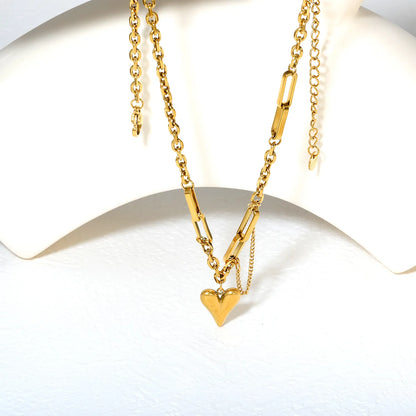 ✨ Wholesale Gold Stainless Steel Heart Pendant Necklace | 12.3*14.6mm Elegant Heart Design | 40+5cm Chain with 6mm Lobster Clasp