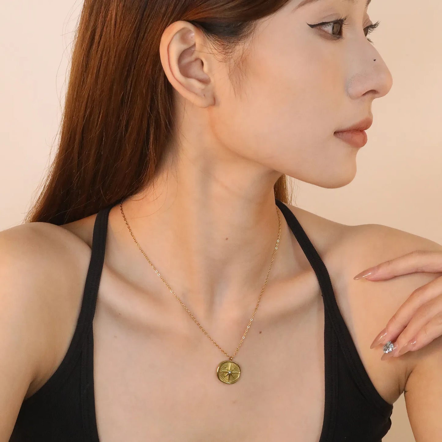 ✨ Wholesale Gold Stainless Steel Octagram Star Round plate Necklace | 18x17mm Star with White Zirconia | 40+5cm Chain with Oval Lobster Clasp