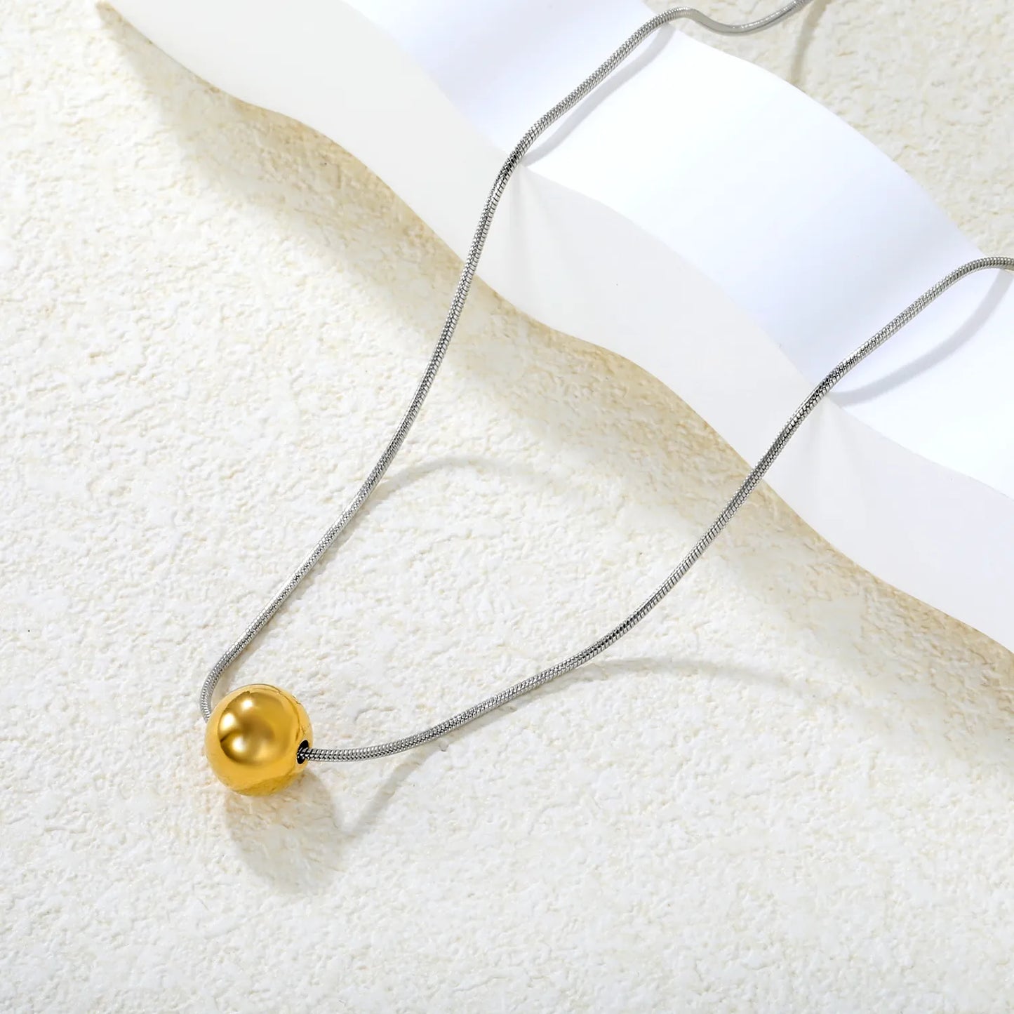 ✨ Wholesale Two-Tone/Gold Stainless Steel Beaded Necklace | 12mm Gold Beads & 1.2mm Snake Chain 60cm | Statement Sweater Chain