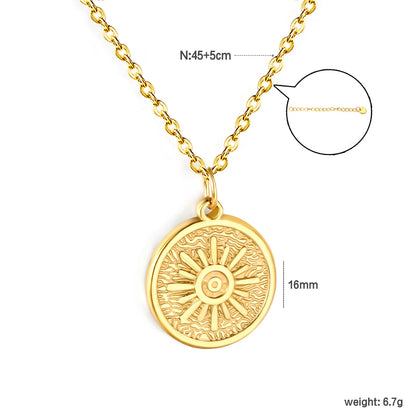 ✨ Wholesale Gold Stainless Steel Sunburst Pendant Necklace | 16mm Radiant Disc Pendant | 45+5cm Chain with Oval Lobster Clasp