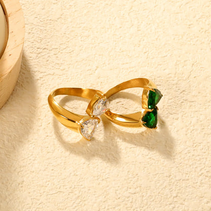 ✨ Wholesale Gold Stainless Steel Open Ring | 19mm Wide with White/Green Zirconia | Adjustable Statement Ring