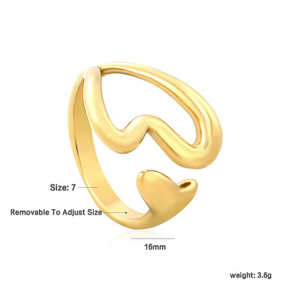 ✨💖 Wholesale 16mm Heart Open Ring | Gold Stainless Steel | Trendy Stackable Band