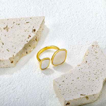 ✨ Wholesale 14mm Shell Open Ring | Gold Stainless Steel | Boho Beach Jewelry
