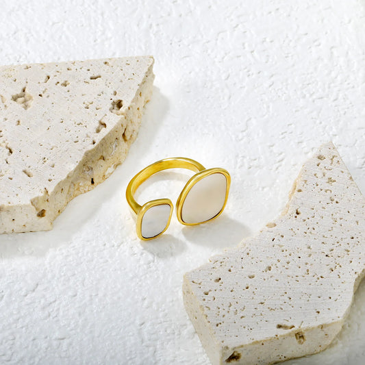 ✨ Wholesale 14mm Shell Open Ring | Gold Stainless Steel | Boho Beach Jewelry