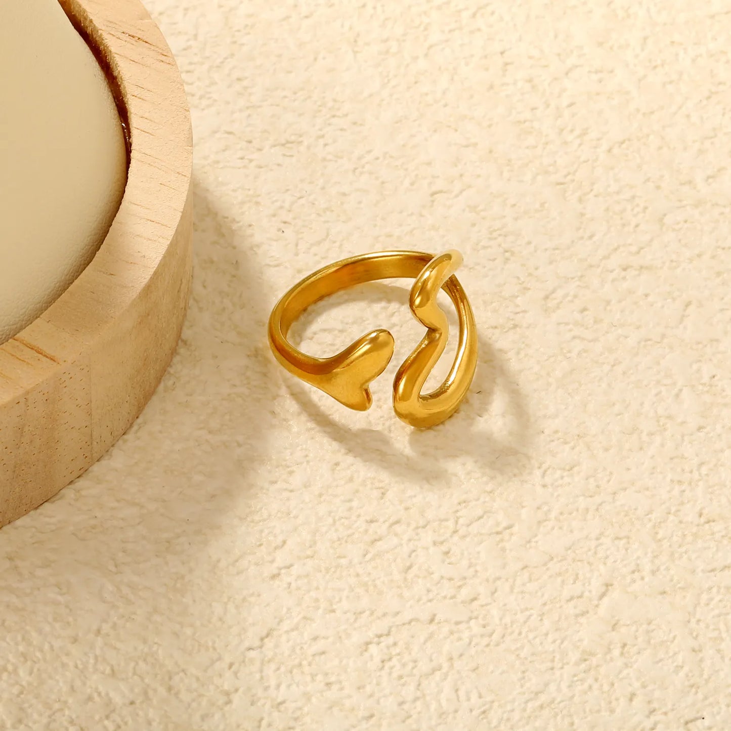 ✨💖 Wholesale 16mm Heart Open Ring | Gold Stainless Steel | Trendy Stackable Band