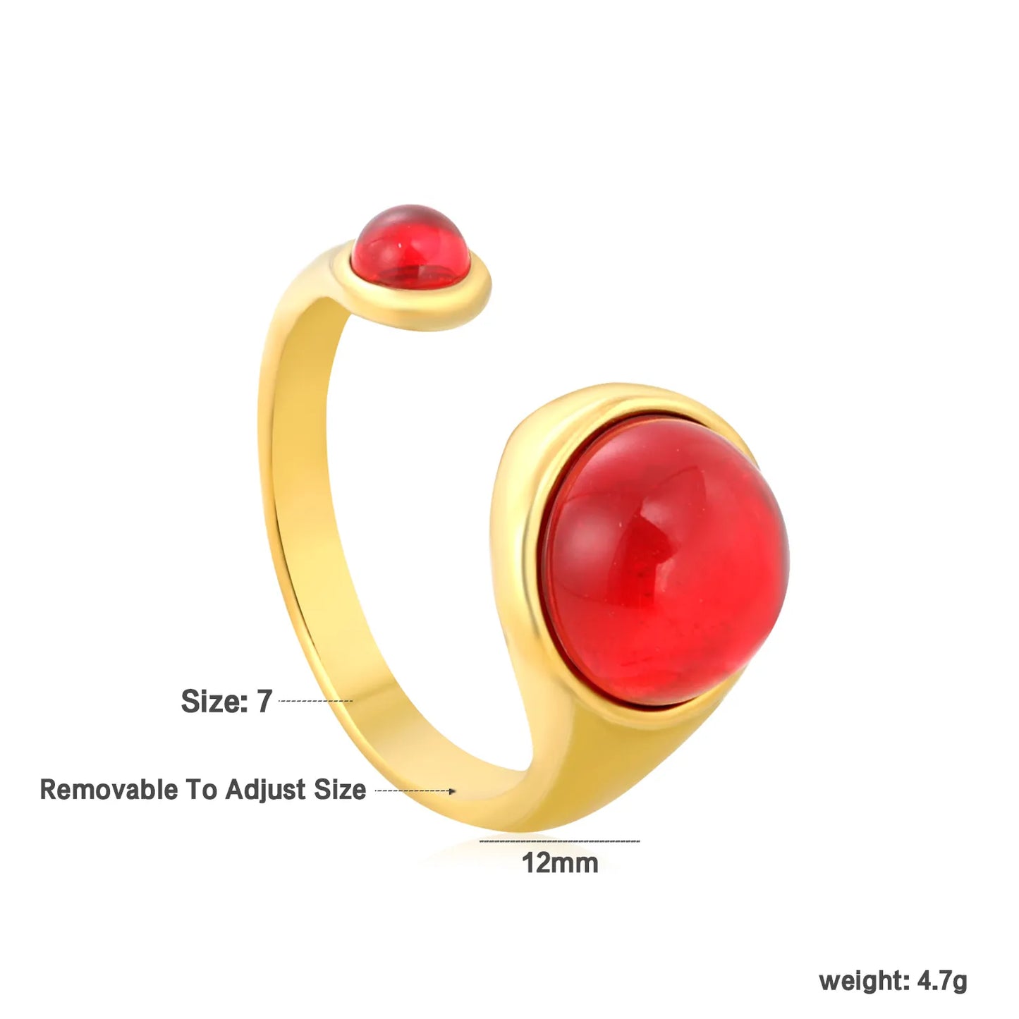 ✨💎 Wholesale 12mm Red Garnet Open Ring | Gold Stainless Steel | Luxury Stackable Band