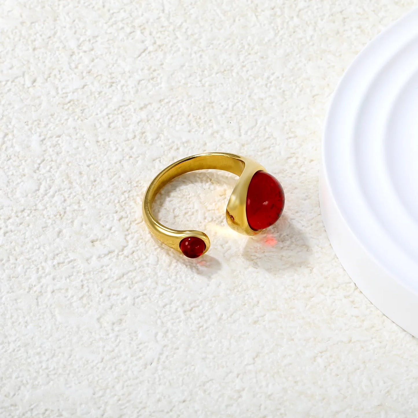✨💎 Wholesale 12mm Red Garnet Open Ring | Gold Stainless Steel | Luxury Stackable Band