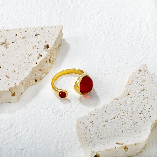 ✨💎 Wholesale 12mm Red Garnet Open Ring | Gold Stainless Steel | Luxury Stackable Band