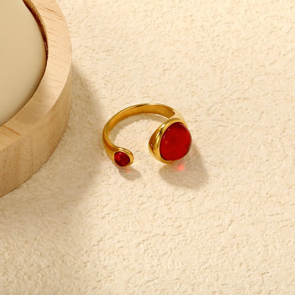 ✨💎 Wholesale 12mm Red Garnet Open Ring | Gold Stainless Steel | Luxury Stackable Band