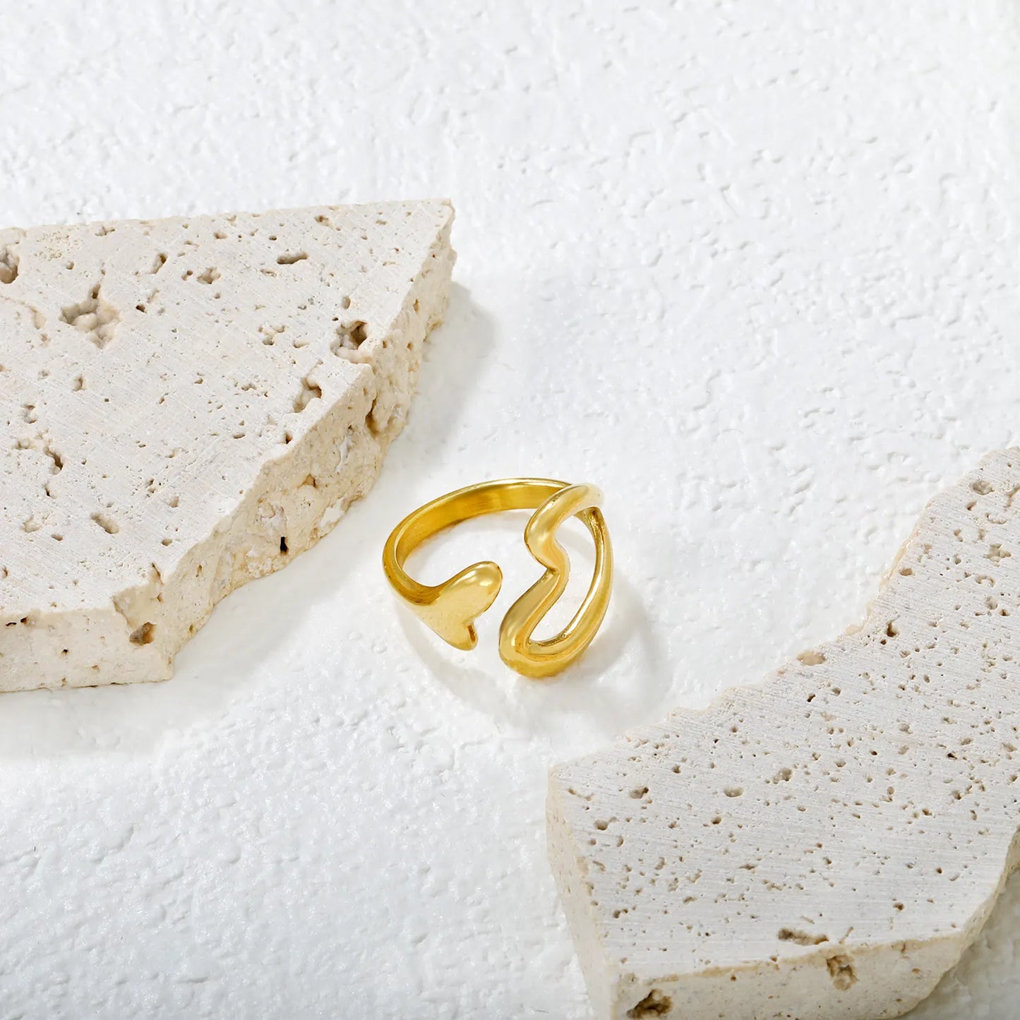 ✨💖 Wholesale 16mm Heart Open Ring | Gold Stainless Steel | Trendy Stackable Band