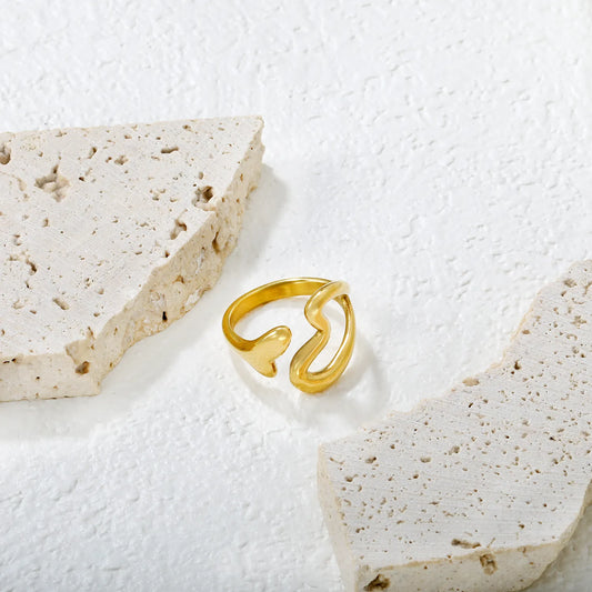 ✨💖 Wholesale 16mm Heart Open Ring | Gold Stainless Steel | Trendy Stackable Band