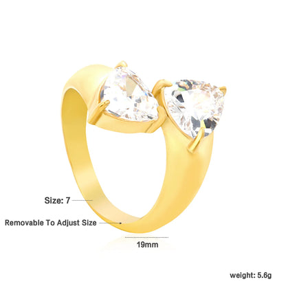 ✨ Wholesale Gold Stainless Steel Open Ring | 19mm Wide with White/Green Zirconia | Adjustable Statement Ring