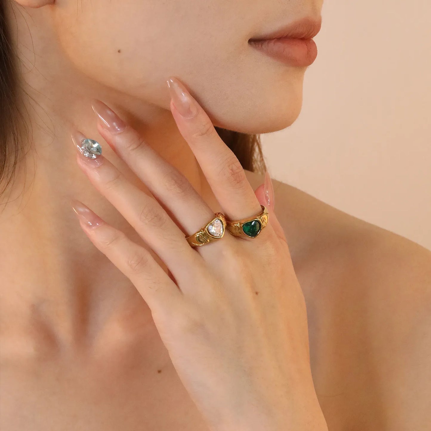 ✨ Wholesale Gold Stainless Steel Zirconia Ring | 8.7mm Band with White/Emerald Zirconia | Minimalist Stackable Ring