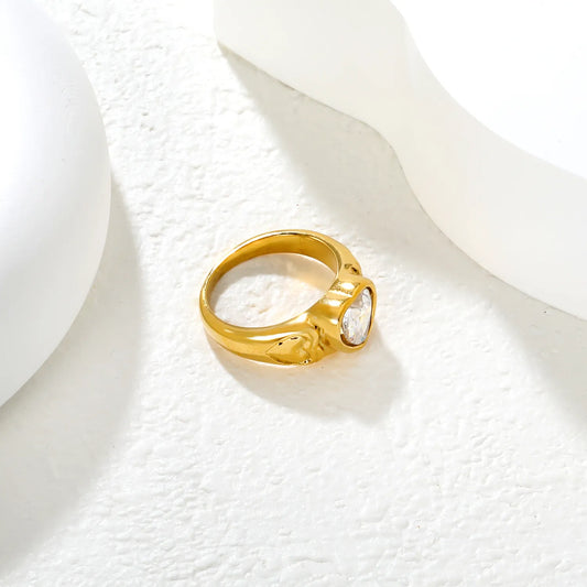 ✨ Wholesale Gold Stainless Steel Zirconia Ring | 8.7mm Band with White/Emerald Zirconia | Minimalist Stackable Ring