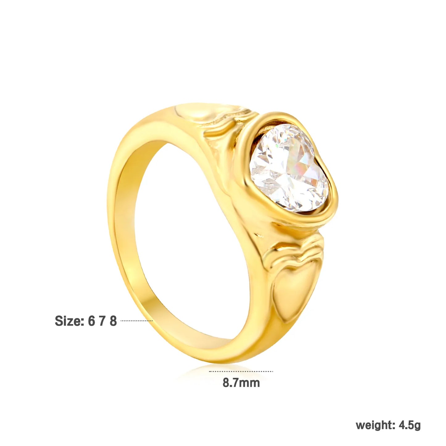 ✨ Wholesale Gold Stainless Steel Zirconia Ring | 8.7mm Band with White/Emerald Zirconia | Minimalist Stackable Ring