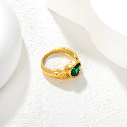 ✨ Wholesale Gold Stainless Steel Zirconia Ring | 8.7mm Band with White/Emerald Zirconia | Minimalist Stackable Ring
