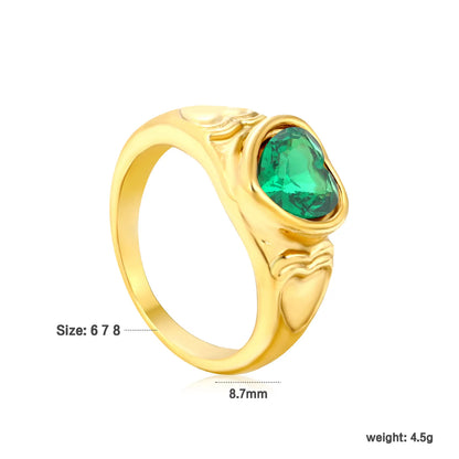 ✨ Wholesale Gold Stainless Steel Zirconia Ring | 8.7mm Band with White/Emerald Zirconia | Minimalist Stackable Ring