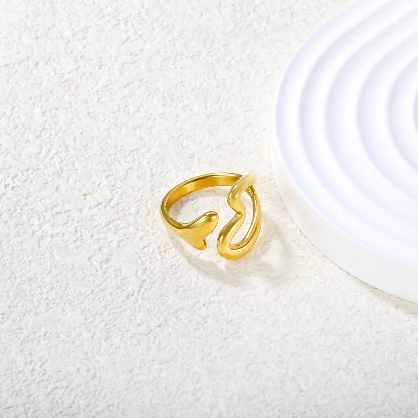 ✨💖 Wholesale 16mm Heart Open Ring | Gold Stainless Steel | Trendy Stackable Band