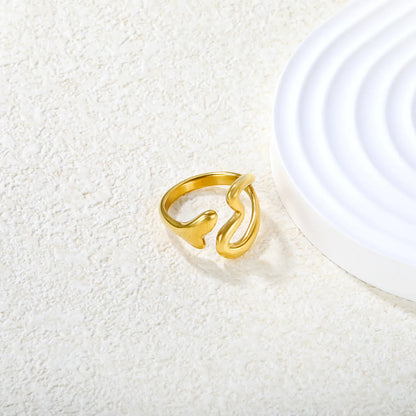 ✨💖 Wholesale 16mm Heart Open Ring | Gold Stainless Steel | Trendy Stackable Band