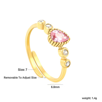 ✨ Wholesale Gold Stainless Steel Pink & White Zirconia Open Ring | 6.8mm Triple Stone Design | Adjustable Stackable Ring