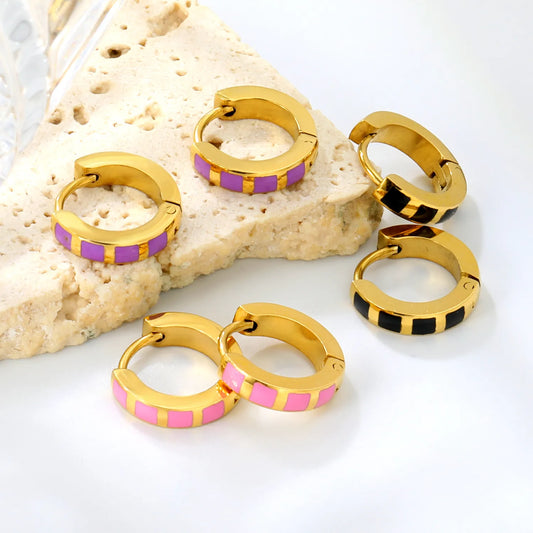 2.9*13.4mm 18K Gold Plated Colorful Enamel Hoop Earring Hypoallergenic Wholesale Earrings