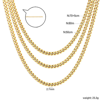 ✨ 18k gold plated Extended layering Width2.7mm Stainless Steel Chain Necklace Wholesale (MOQ 12+) | Durable Jewelry Chains 🌍 | Box/Cable/Rope/Franco Links