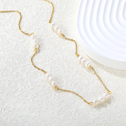✨ Wholesale Pearl Necklace Set | 5-8mm Freshwater Pearls | Gold Chain + Cross Charm