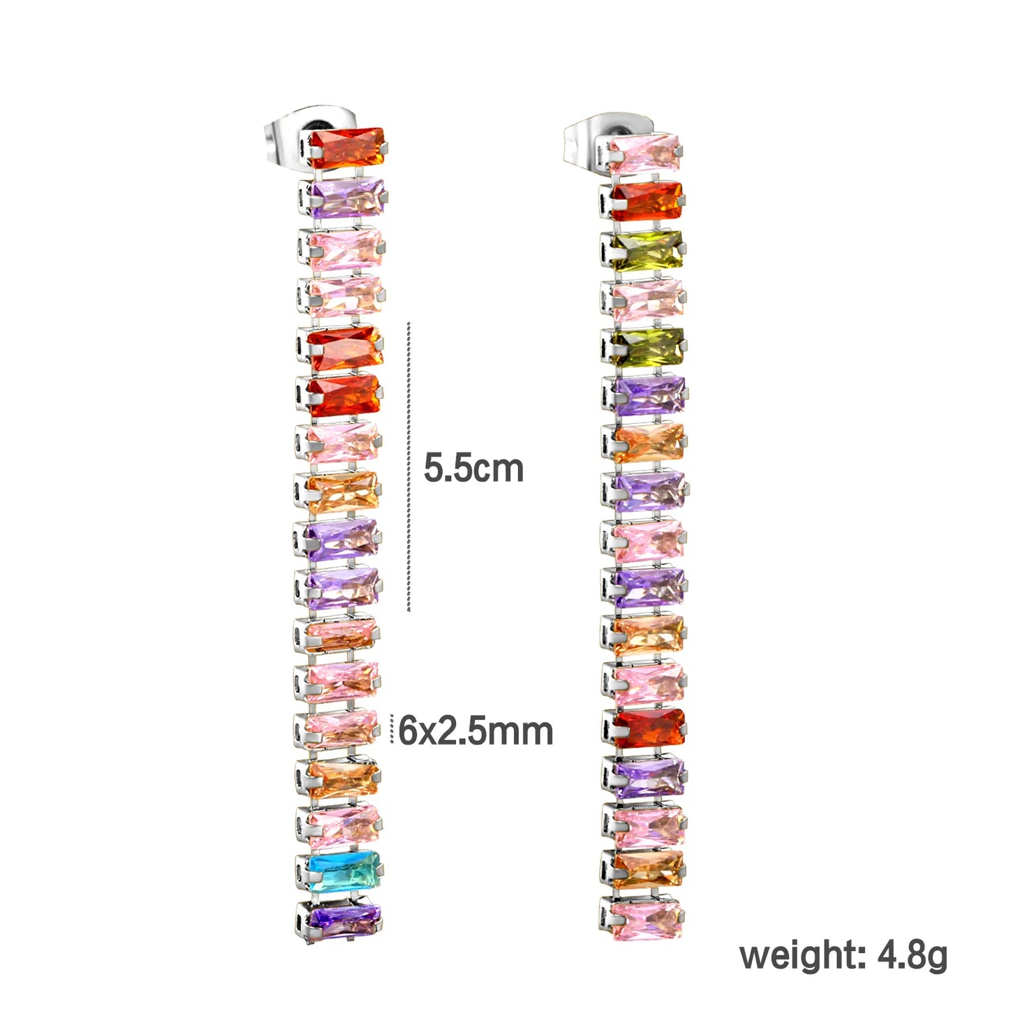 Wholesale 5.5cmX6x2.5mm White Zircon&Rainbow Zircon Stainless Steel Hypoallergenic Drop Earrings – Bulk Wholesale (12+ Pairs) 🌍 EU/US Supplier Trendy & Durable