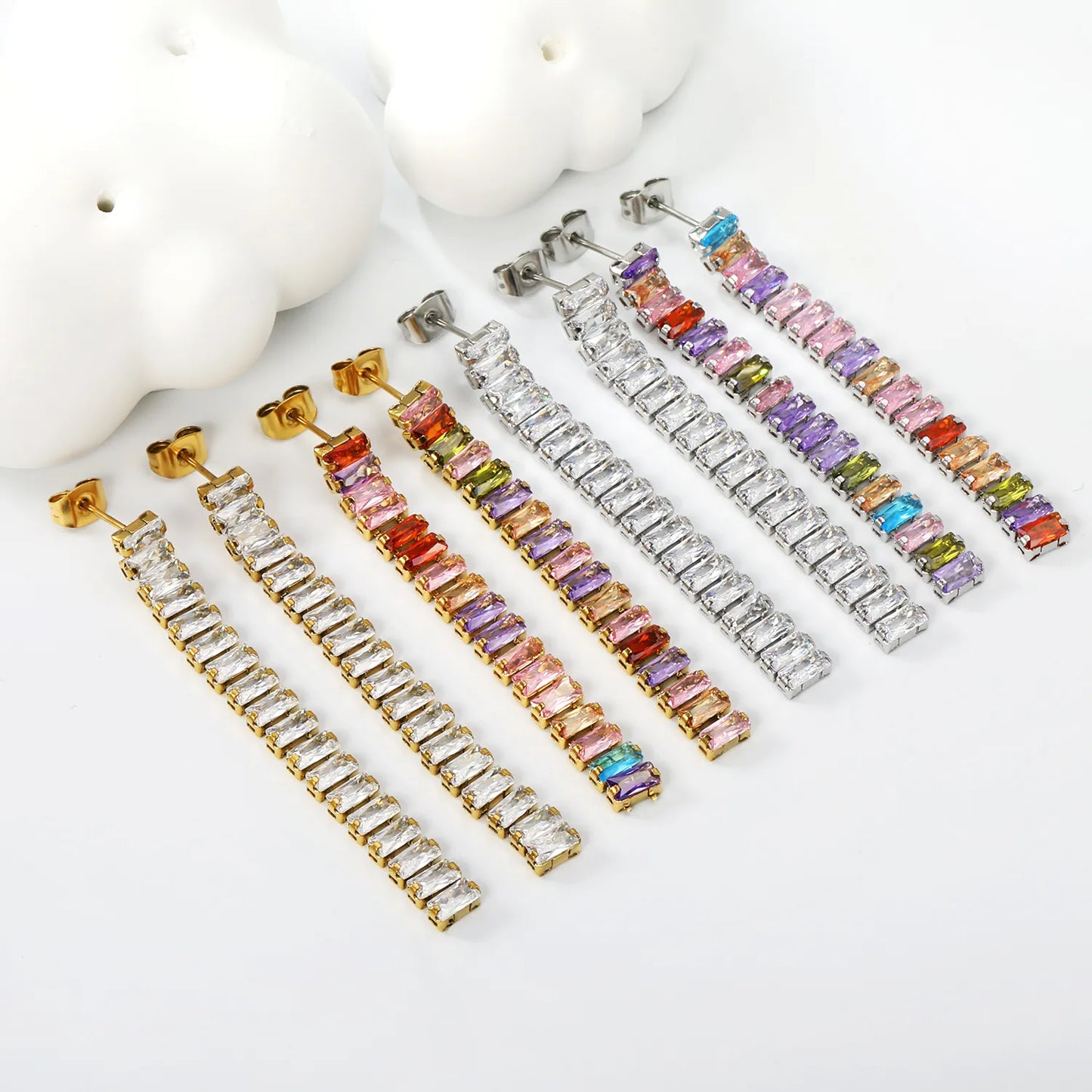 Wholesale 5.5cmX6x2.5mm White Zircon&Rainbow Zircon Stainless Steel Hypoallergenic Drop Earrings – Bulk Wholesale (12+ Pairs) 🌍 EU/US Supplier Trendy & Durable