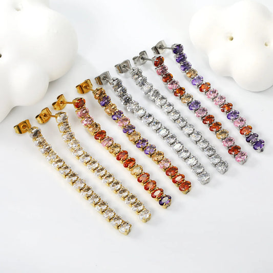 Wholesale 5.5cmX3x5mm White Zircon&Rainbow Zircon Stainless Steel Hypoallergenic Drop Earrings – Bulk Wholesale (12+ Pairs) 🌍 EU/US Supplier Trendy & Durable