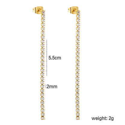 Wholesale 18k gold plated 5.5cmX2mm/3mm/4mm White Zircon&Rainbow Zircon Stainless Steel Hypoallergenic Drop Earrings – Bulk Wholesale (12+ Pairs) 🌍 EU/US Supplier Trendy & Durable
