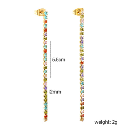 Wholesale 18k gold plated 5.5cmX2mm/3mm/4mm White Zircon&Rainbow Zircon Stainless Steel Hypoallergenic Drop Earrings – Bulk Wholesale (12+ Pairs) 🌍 EU/US Supplier Trendy & Durable
