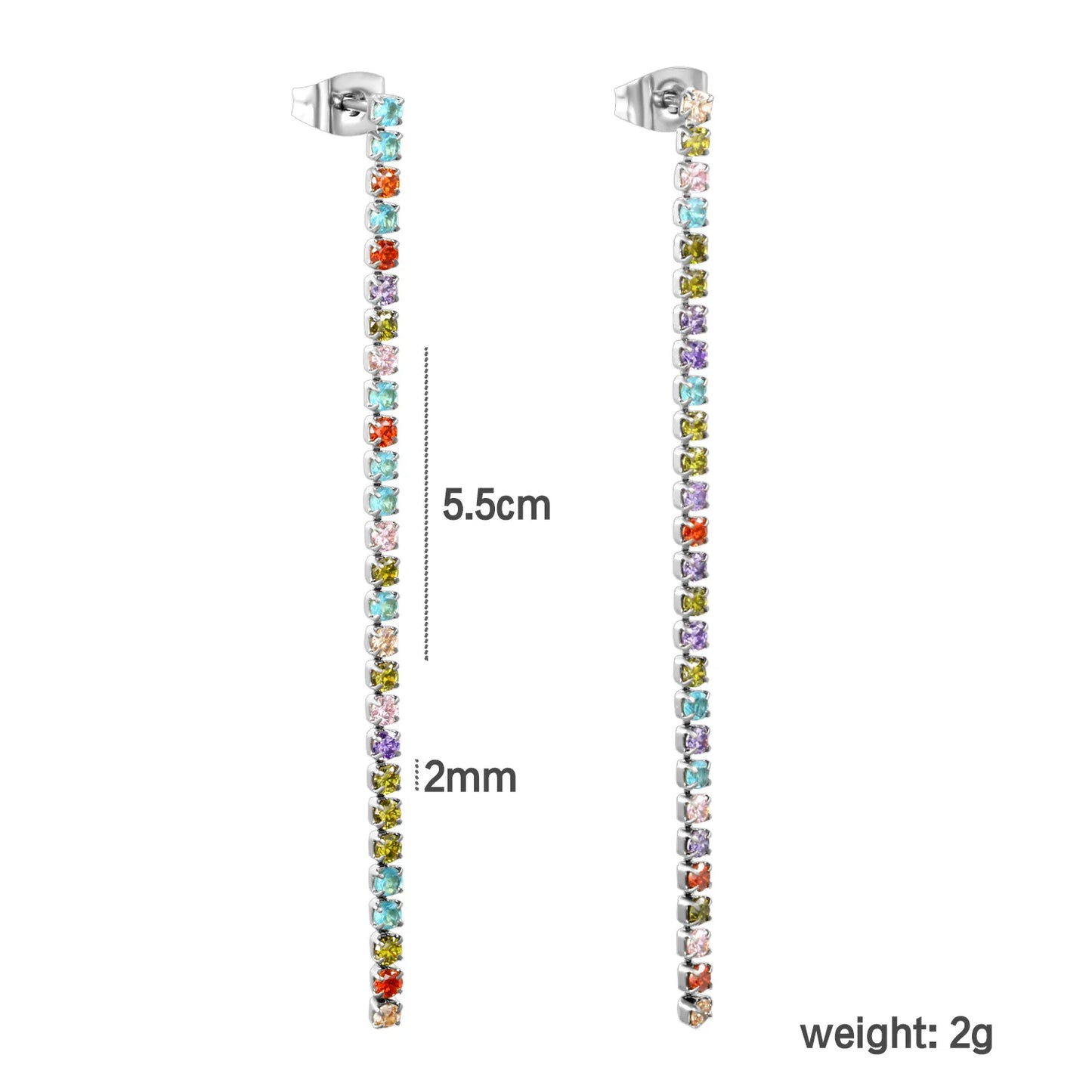 Wholesale 5.5cmX2mm/3mm/4mm White Zircon&Rainbow Zircon Stainless Steel Hypoallergenic Drop Earrings – Bulk Wholesale (12+ Pairs) 🌍 EU/US Supplier Trendy & Durable