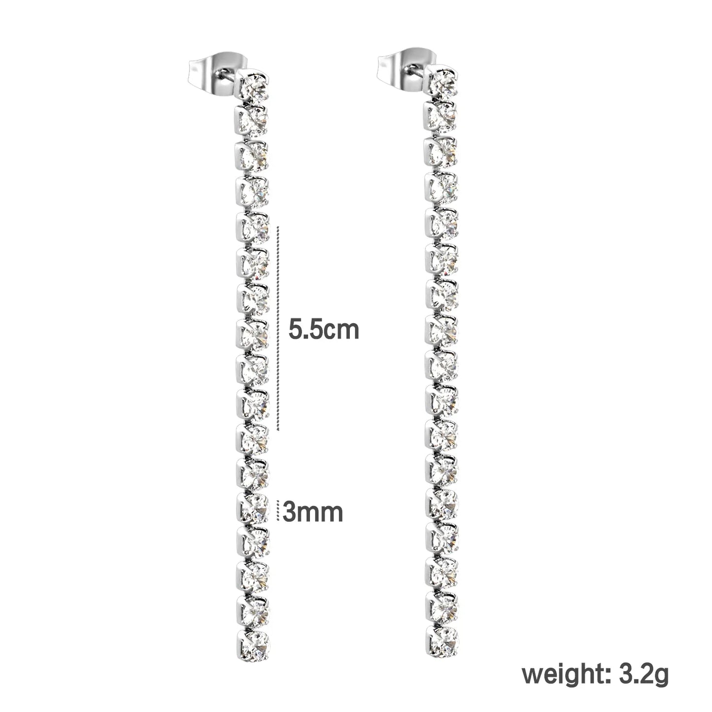 Wholesale 5.5cmX2mm/3mm/4mm White Zircon&Rainbow Zircon Stainless Steel Hypoallergenic Drop Earrings – Bulk Wholesale (12+ Pairs) 🌍 EU/US Supplier Trendy & Durable