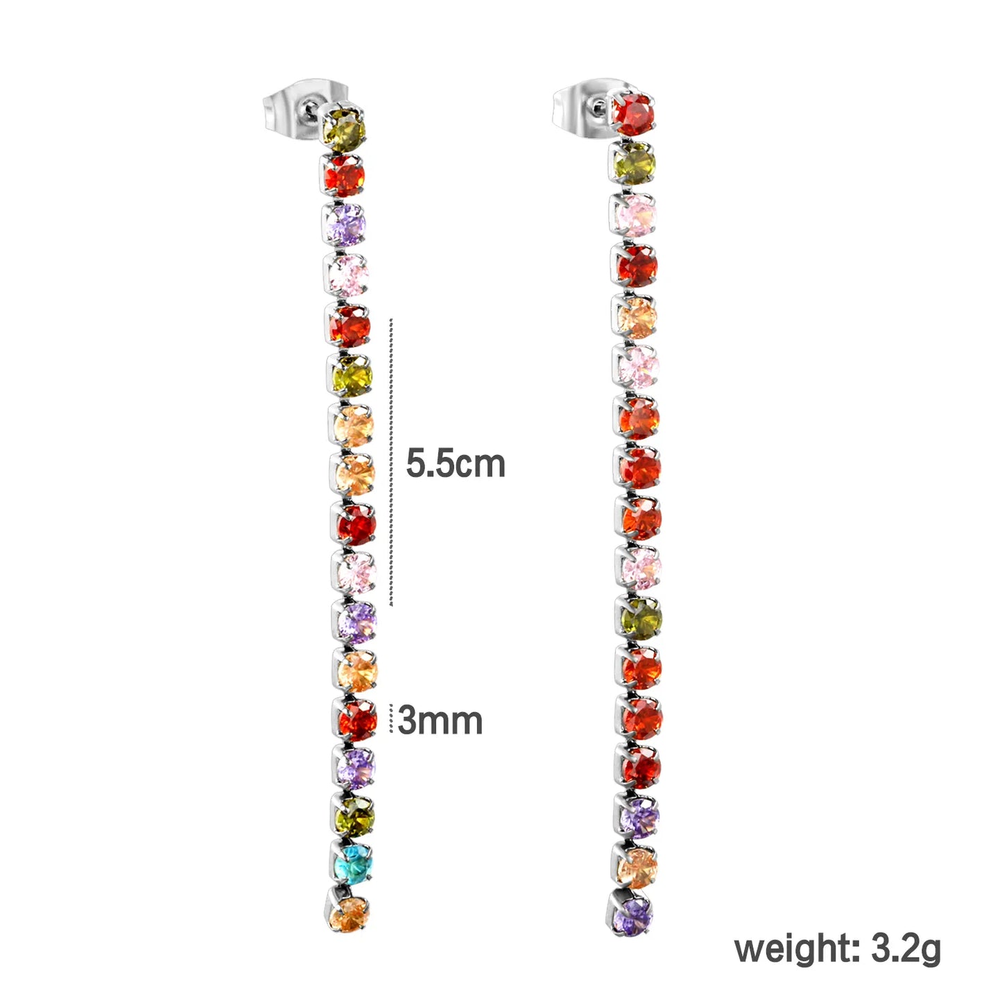 Wholesale 5.5cmX2mm/3mm/4mm White Zircon&Rainbow Zircon Stainless Steel Hypoallergenic Drop Earrings – Bulk Wholesale (12+ Pairs) 🌍 EU/US Supplier Trendy & Durable
