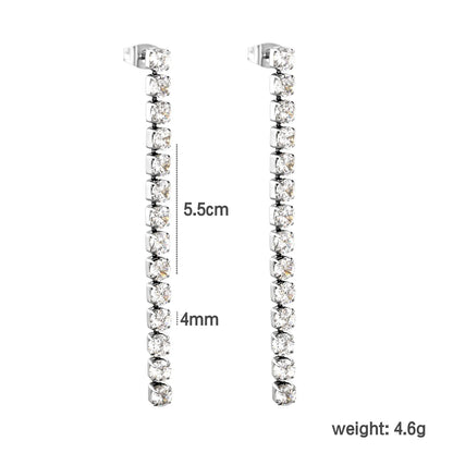 Wholesale 5.5cmX2mm/3mm/4mm White Zircon&Rainbow Zircon Stainless Steel Hypoallergenic Drop Earrings – Bulk Wholesale (12+ Pairs) 🌍 EU/US Supplier Trendy & Durable
