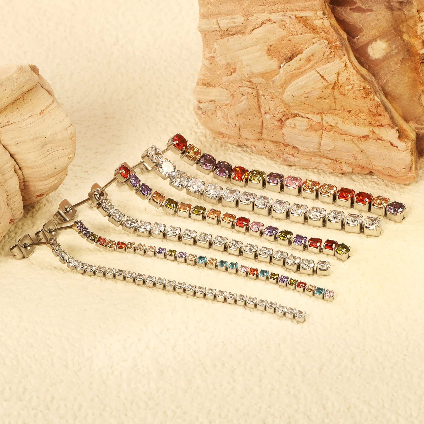 Wholesale 5.5cmX2mm/3mm/4mm White Zircon&Rainbow Zircon Stainless Steel Hypoallergenic Drop Earrings – Bulk Wholesale (12+ Pairs) 🌍 EU/US Supplier Trendy & Durable