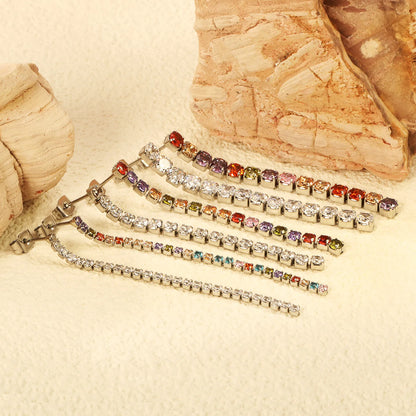 Wholesale 5.5cmX2mm/3mm/4mm White Zircon&Rainbow Zircon Stainless Steel Hypoallergenic Drop Earrings – Bulk Wholesale (12+ Pairs) 🌍 EU/US Supplier Trendy & Durable