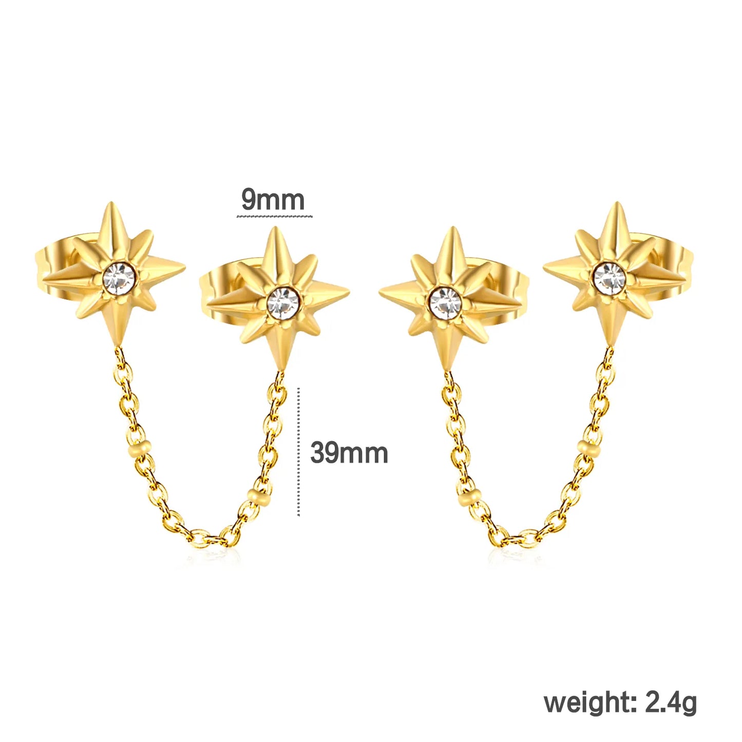 Wholesale 4mm Round + 4x6mm Teardrop Earrings & 9mm Double-Pin Star Earrings | 8-Point White Diamonds | Gold
