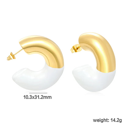 Gold Drip Enamel C-Earrings | 10.3x31.2mm Stainless Steel | White/Black/Red Wholesale