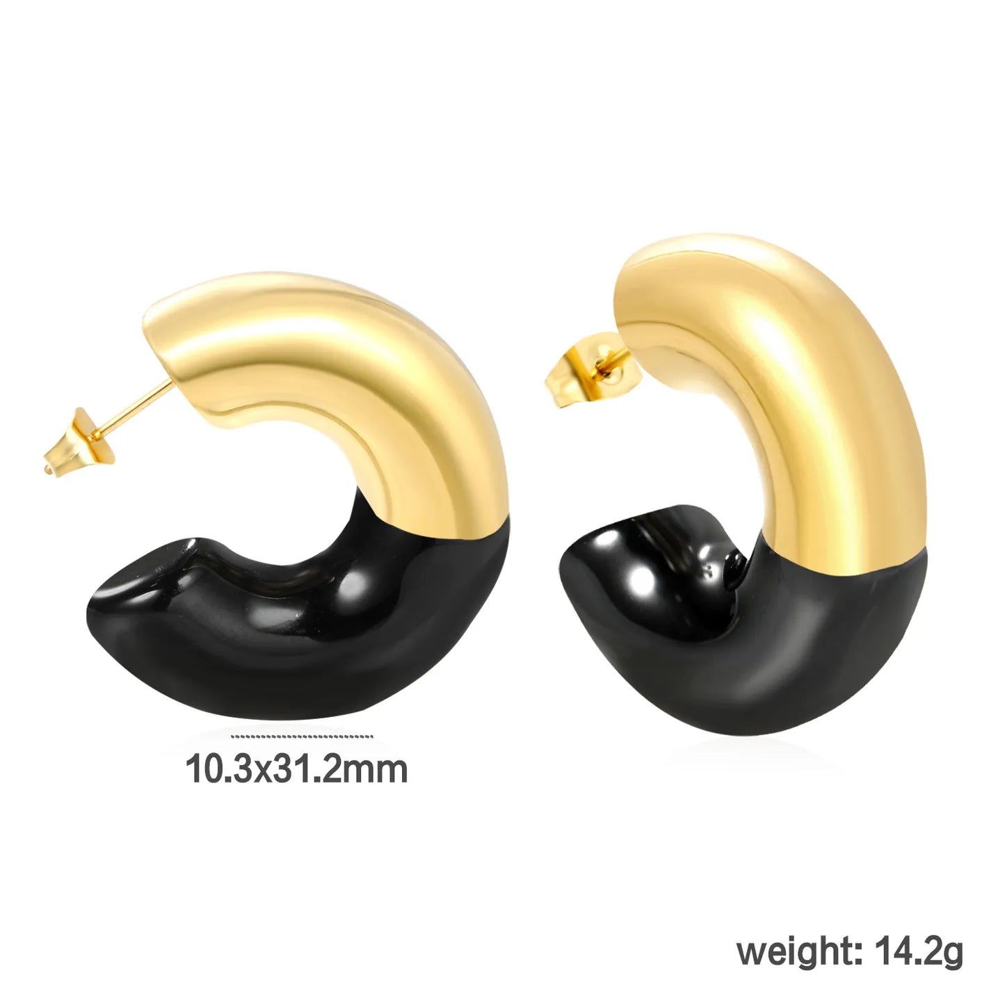 Gold Drip Enamel C-Earrings | 10.3x31.2mm Stainless Steel | White/Black/Red Wholesale