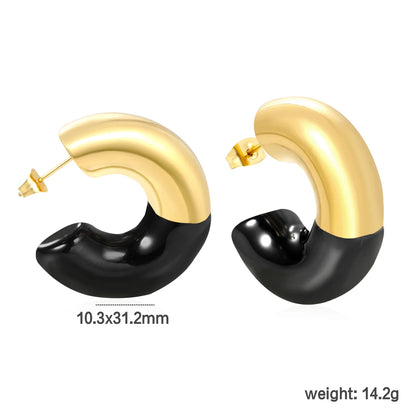 Gold Drip Enamel C-Earrings | 10.3x31.2mm Stainless Steel | White/Black/Red Wholesale