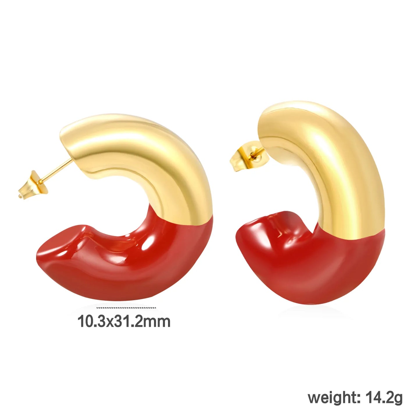 Gold Drip Enamel C-Earrings | 10.3x31.2mm Stainless Steel | White/Black/Red Wholesale